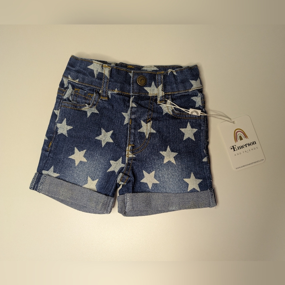 NWT Emerson and Friends 6-12M Girls Blue Denim Star Shorts